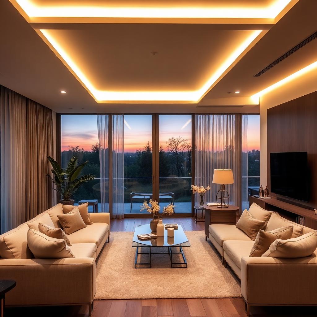 Living room with recessed ceiling lighting
